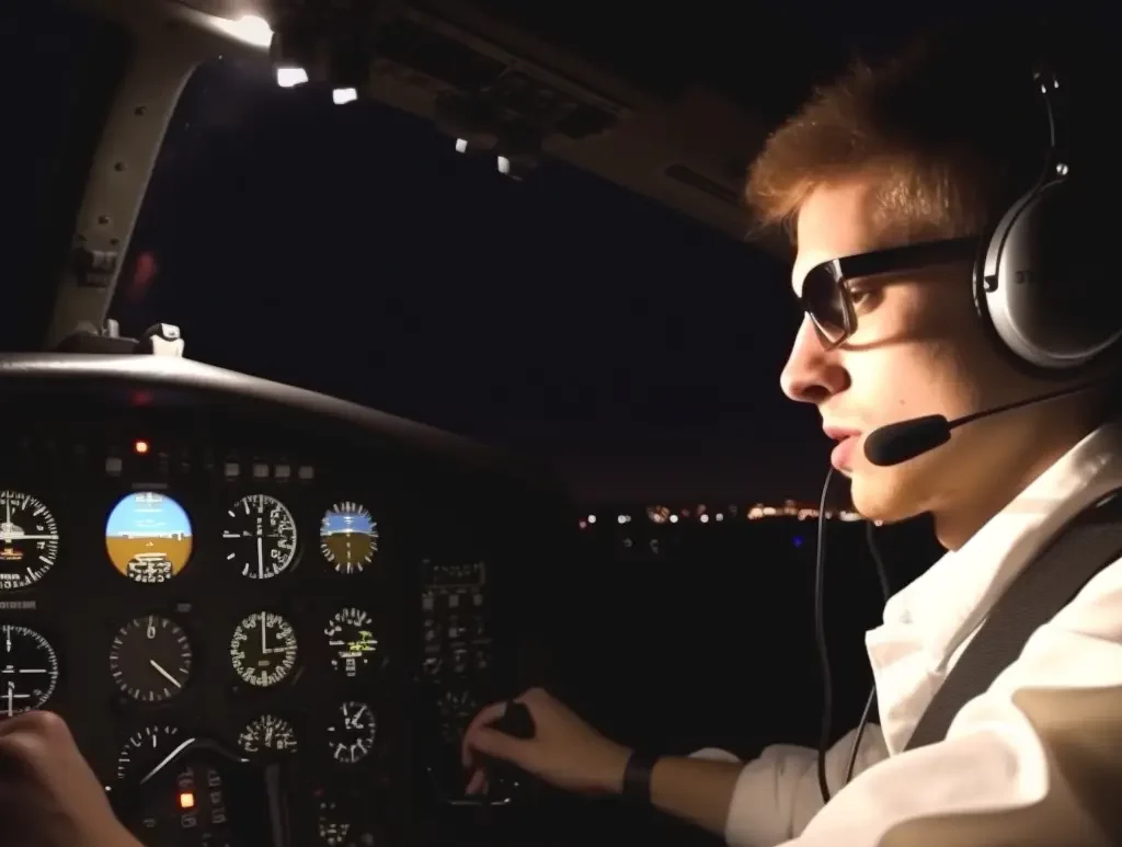 Pilot během nočního letu